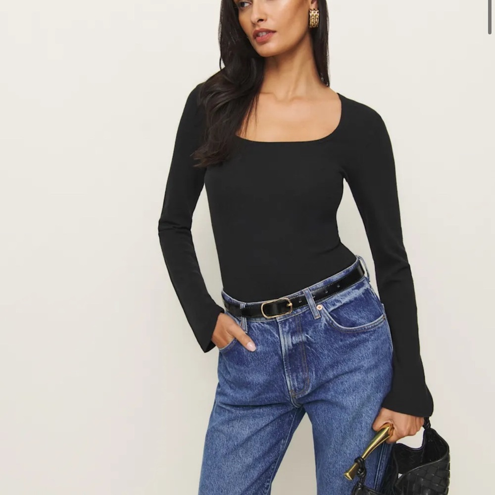 Reformation Devon knit top Elegant Black Long Sleeve Top